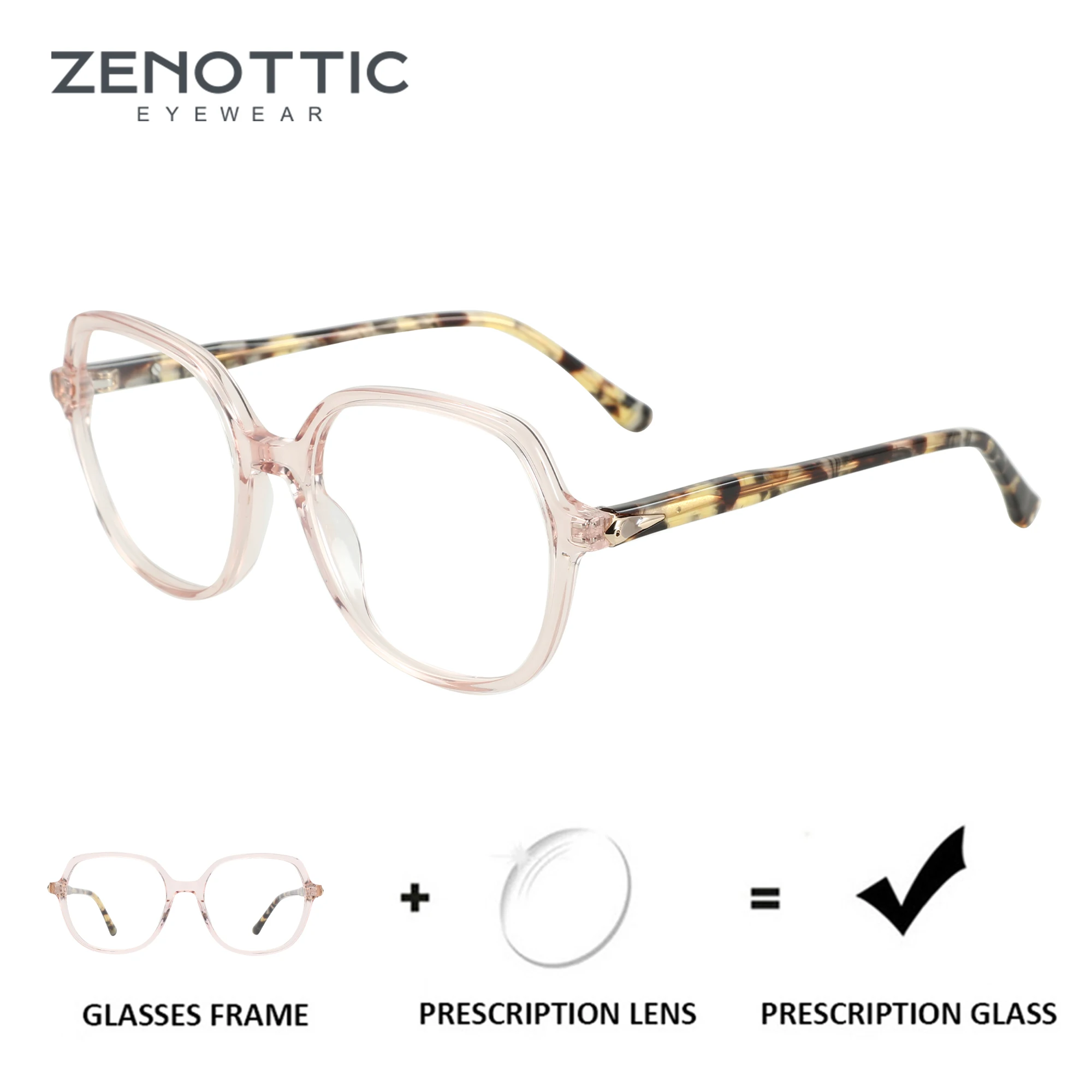 ZENOTTIC Popular Acetate Prescription Glasses Women Square Full Rim Optical Eyewear Myopia Hyperopia Progressive Anti-Blu-ray