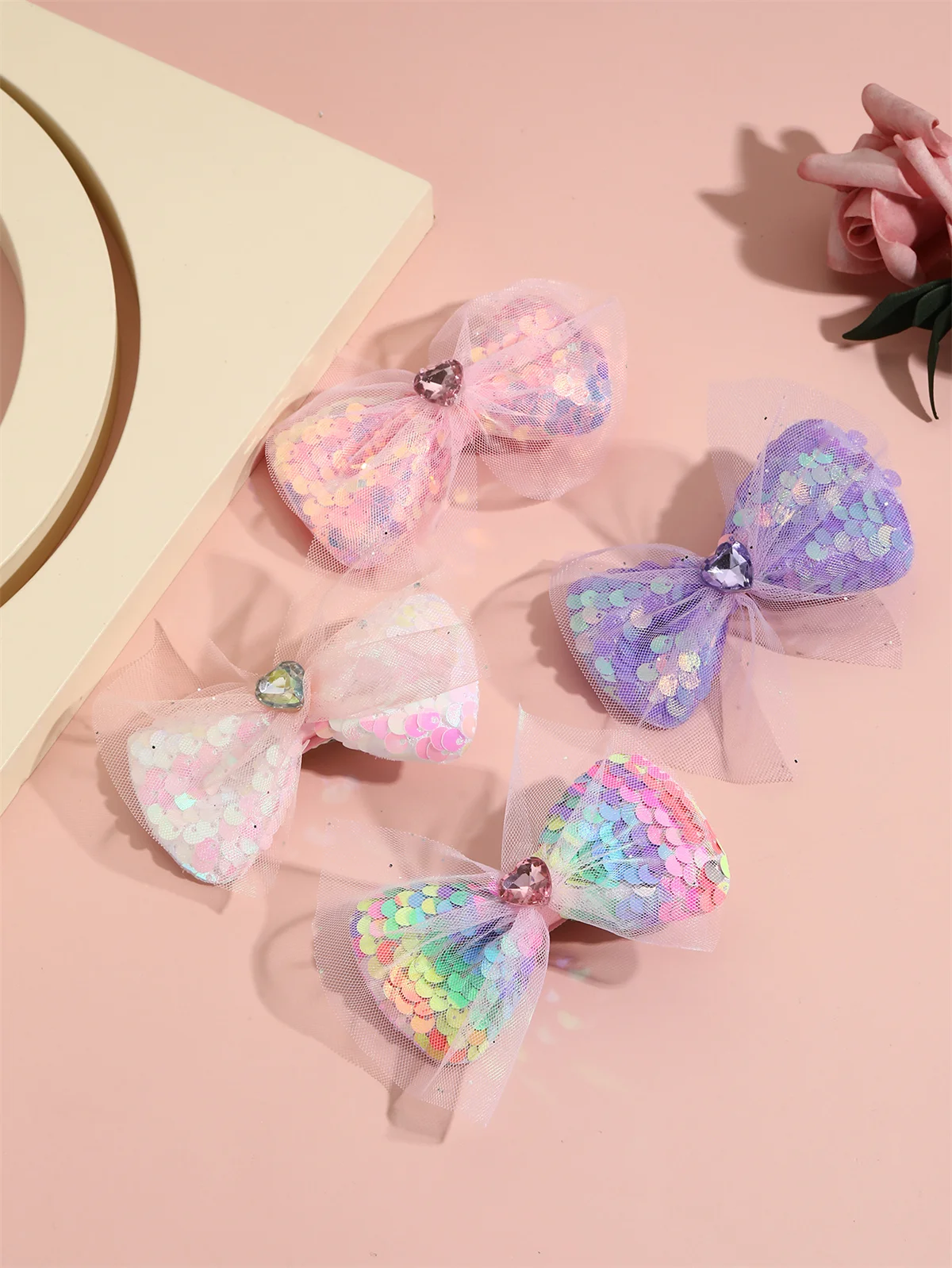 1PCS Glitter Heart Hair Bows for Girls - Sweet Colorful Toddler Hair Barrettes, Baby & Teen Party Hairpins Hair Accessories