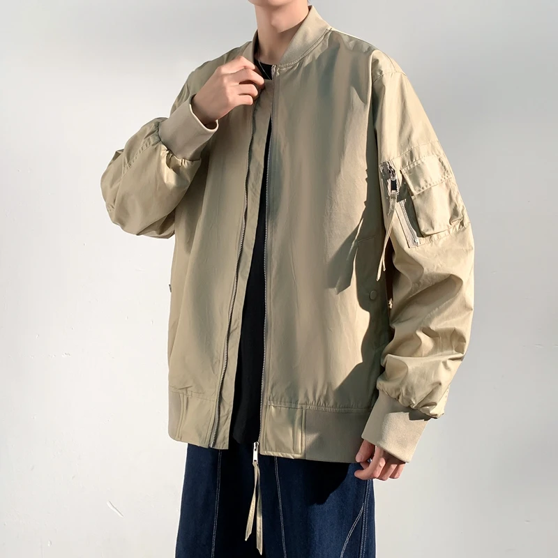 Veste de baseball coupe-vent de style coréen pour hommes avec poche zippée, haut de sport de vélo, manteau de col extérieur, conception à la mode, 2024