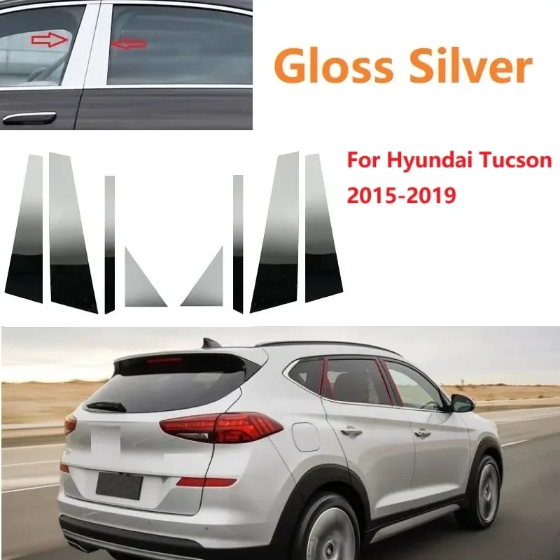 

Полированные столбы для Hyundai Tucson 2015-2019, 8 шт., блестящие Серебристые наклейки на колонку BC