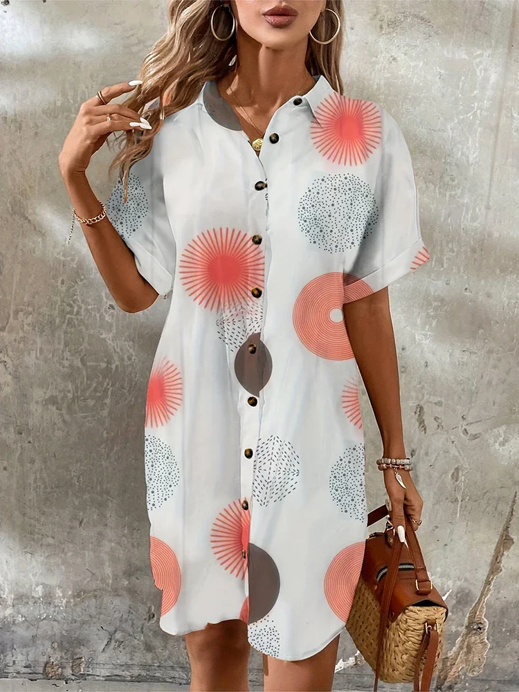 2025 New Summer Everyday Casual Women's Short Sleeve Shirt Dress  Sweet Fashion Single-breasted Dress Floral Print Elegant Dress