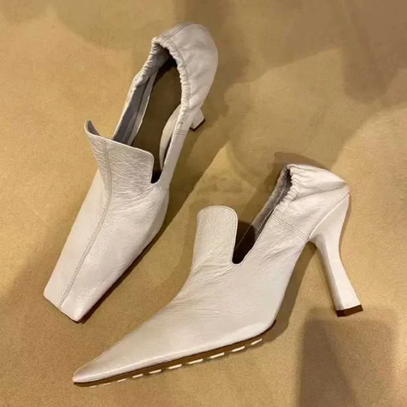 Designer Vierkante Neus Hoge Hakken Vrouwen Mode Geplooide Feestjurk Schoenen Ondiepe Nieuwe 2024 Lente Herfst Retro Muiltjes Pumps Vrouwen