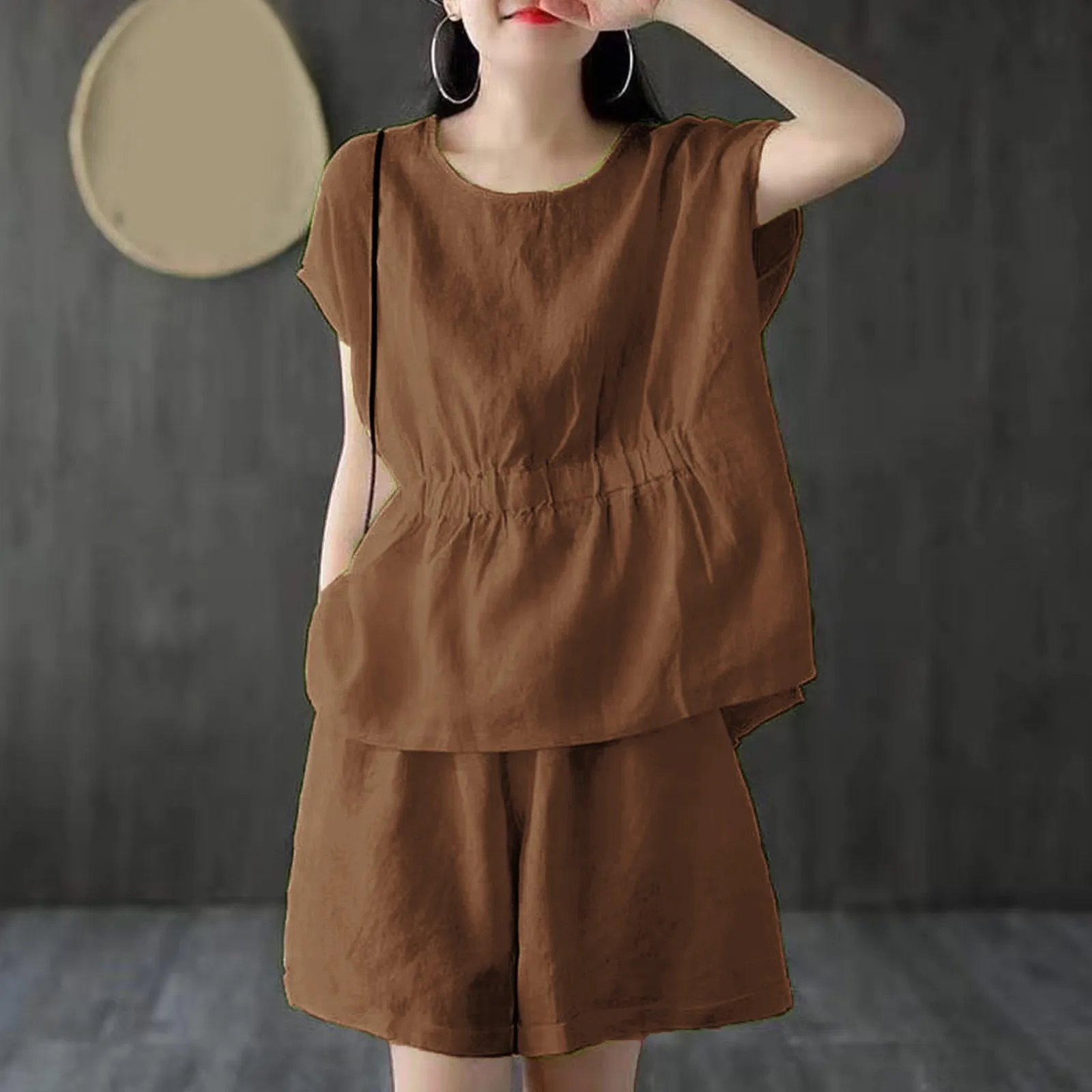 Cotton Linen Sets Short Sleeve Tops and Shorts Suits Women Clothes Two Pieces Sets Homewear Female Loose Tracksuit Outfits 2023