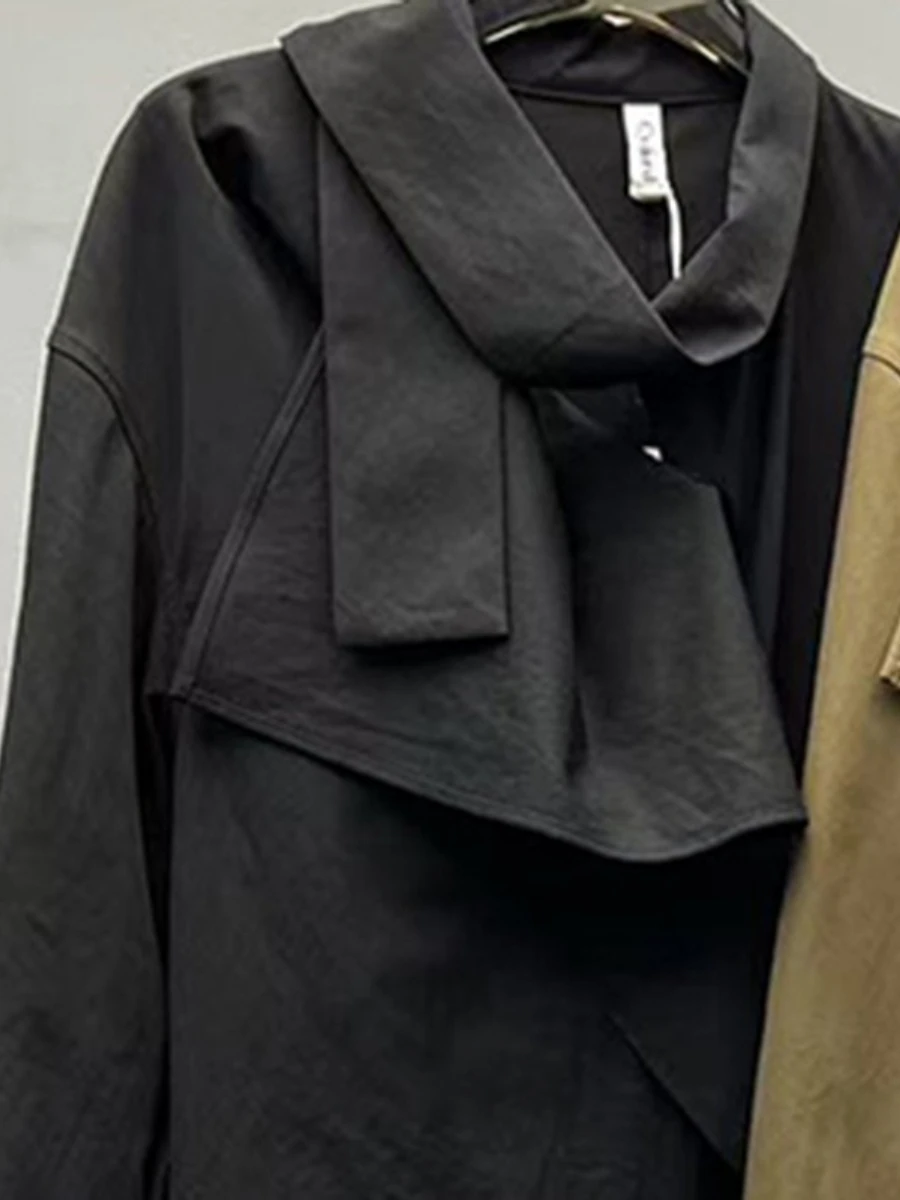 GALCAUR Solid Spliced Ruffles Korean Trench Female Lapel Long Sleeve Loose High End Women's Trenchs Autumn Fashion Clothing New