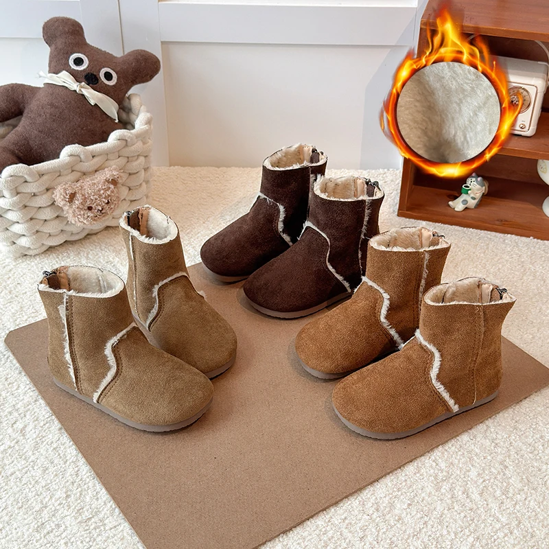 

Новинка зимы 2024, детские ботильоны для девочек, модные корейские стильные нескользящие универсальные хлопковые короткие ботинки принцессы на мягкой подошве