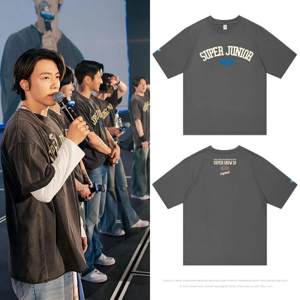 Kpop Korean Trend Stars Same Style Super Junior Super Show 10 y2k T-shirt Fans Women Men Summer Oversized Cotton Printe T-shirt