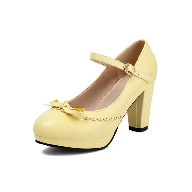 

Ladies wedding shoes Thick Heel lolita platforms The Lolita style Round toe Bowknot