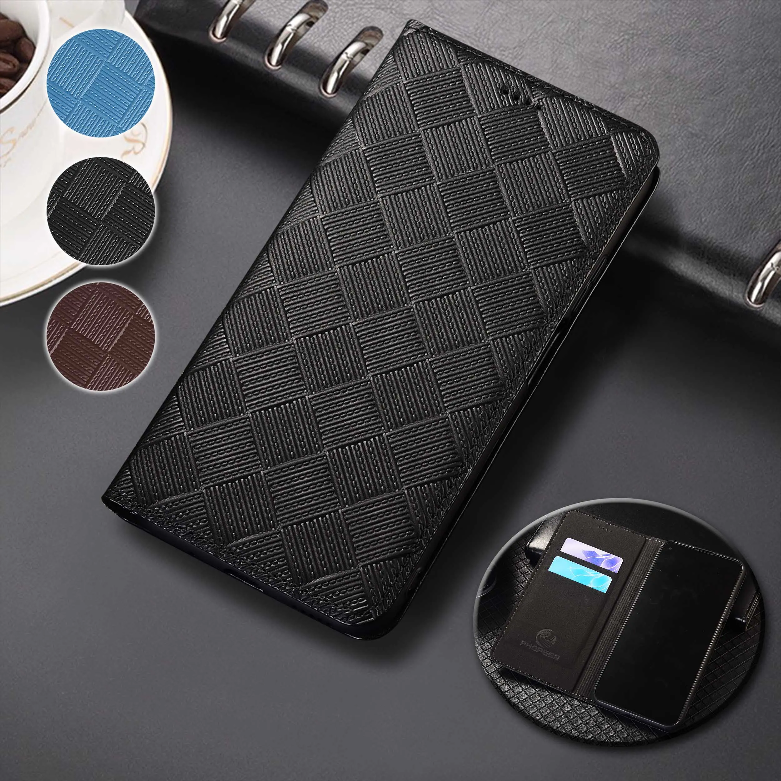 

For Xiaomi Civi 1S 2 3 4 5 Mix 2 2S 3 4 CC9 CC9E Mi A1 A2 A3 Pro Lite Knit Pattern Genuine Leather Wallet Flip Phone Cover Case