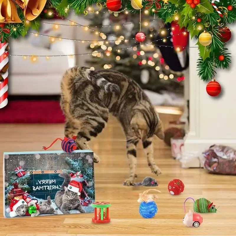 2024 Christmas Countdown Cat Toys Advent Calendar Kitty Toy Christmas Advent Calendar Santa Kitty Bow Interactive Pet Toy