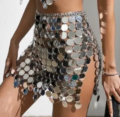 Plusstorlek Carnival Samba Dance Kjol Med Lager Dam Paljettkedja Metallkedja Carnival Glitterbelagd Tutu Kjol För Damer 8 best sales kedjebrynja kjol - №4