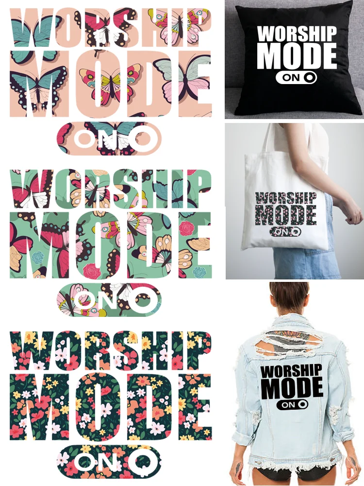 WORSHIP MODE ON Clothing patches Washable heat transfer stickers Ironing applications