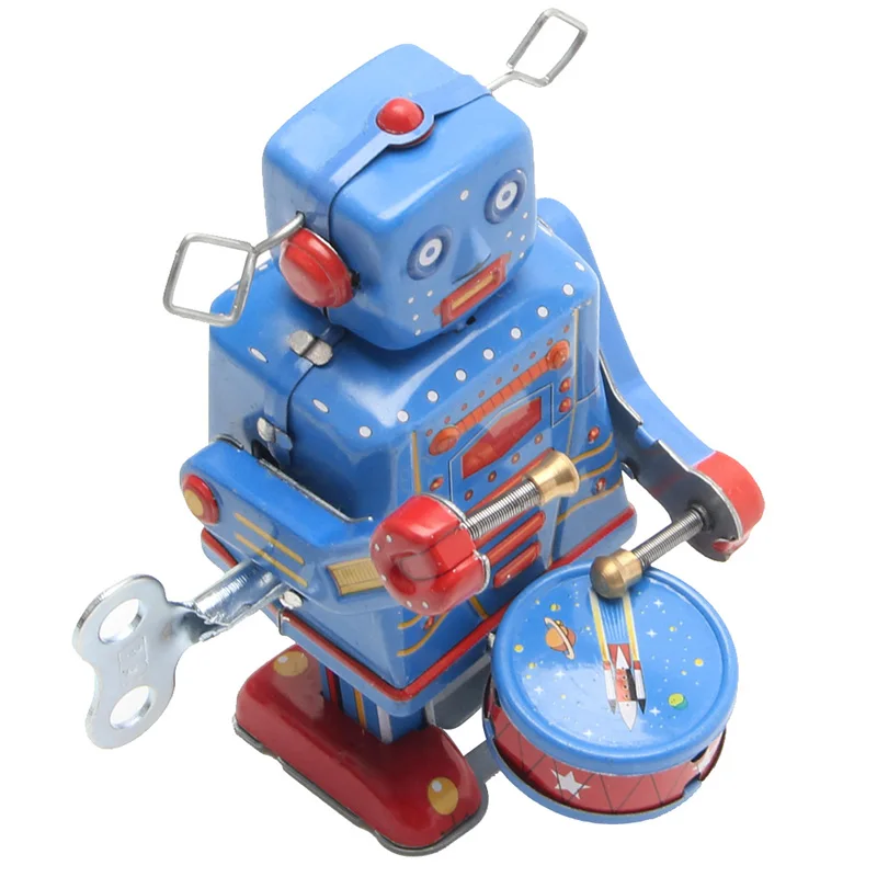 Retro Clockwork Wind Up Metal Walking Robot Toy Vintage Collectible Kids Gift