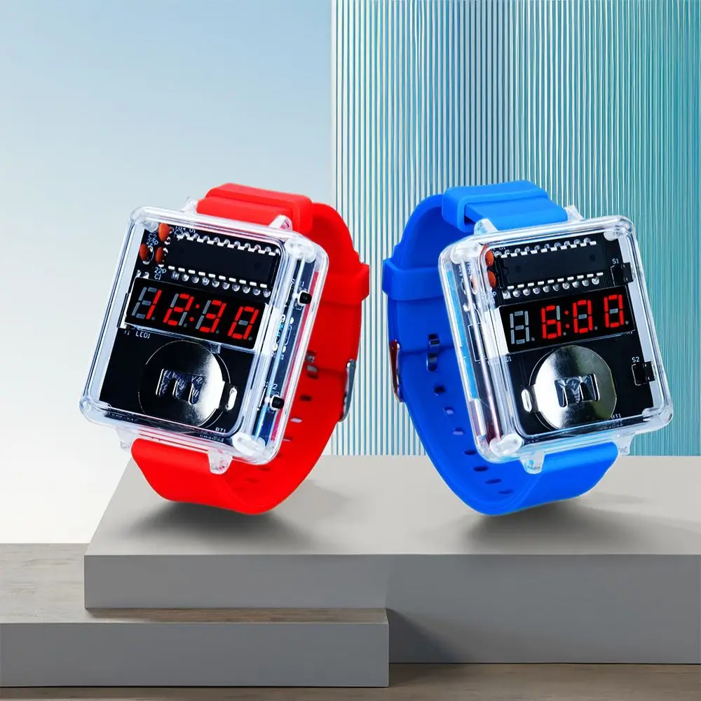 Прозрачный корпус, комплект электронных часов, цифровой трубчатый дисплей, силиконовый ремешок, светодиодный цифровой трубчатый дисплей, сделай сам, мощность 3 В