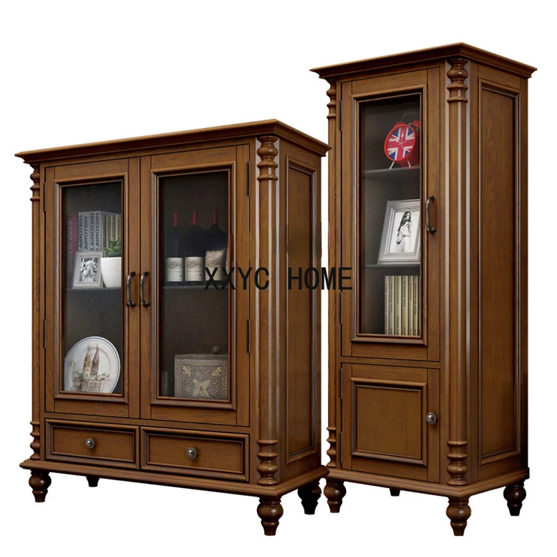 

American Country Solid Wood Wine Cabinet Multi-Functional Locker Floor Cabinet Living Room Ash Wood Furniture Height Low Cabinet