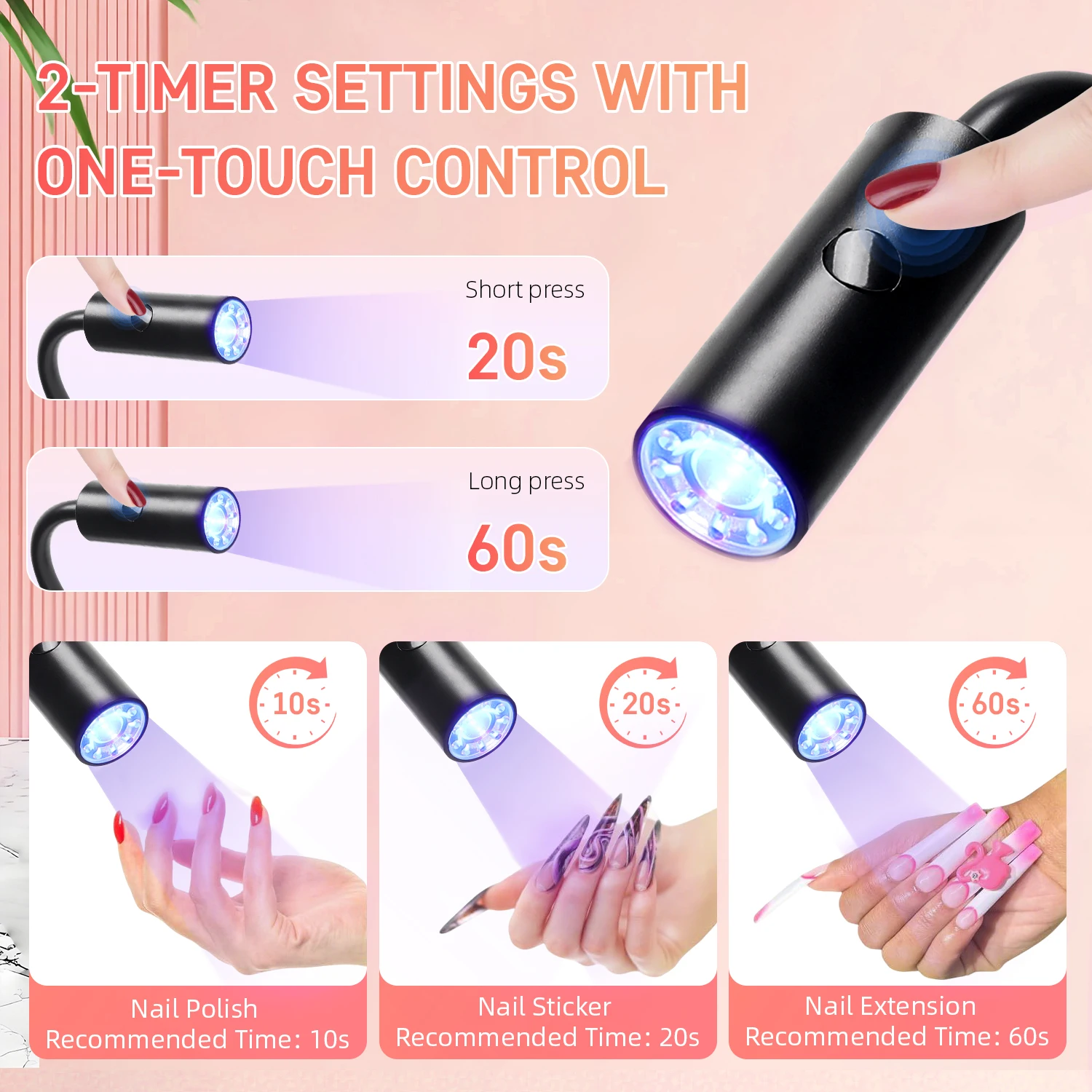 Lampade per unghie a LED Lampada a collo di cigno flessibile da 3 W Asciugatrice per manicure per unghie ad asciugatura rapida Lampada polimerizzante per smalto gel per unghie in gel