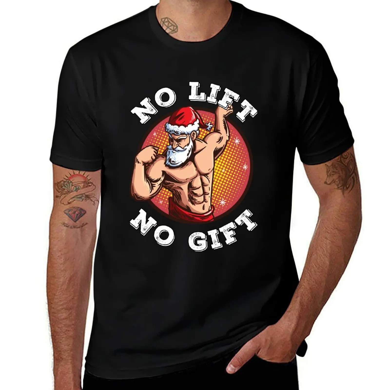 

No Lift No Gift Santa Claus Gym Christmas Xmas T-Shirt Lightweight Basic Short Sleeve Shirt