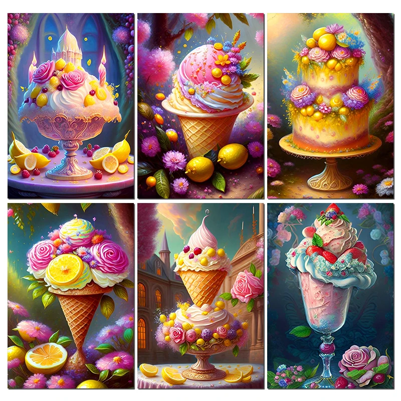 

PhotoCustom Oil Painting By Number Colorful Ice Cream Full Kits Gift Painting By Number Diy Painting Home Decor