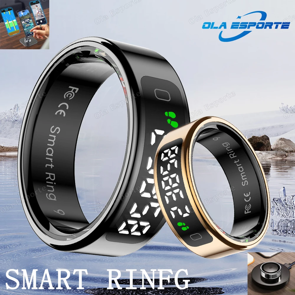 

Новое умное кольцо 2025 Экран дисплея Bluetooth Монитор здоровья Кислород в крови Сердечный ритм Настоящая беспроводная зарядка IP68 и 5ATM Водонепроницаемый
