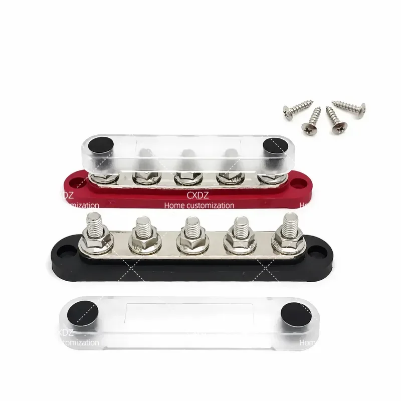 150A Car RV Yacht Wiring Busbar Red Black Copper Terminal Block 4 6 Way Distribution Bar