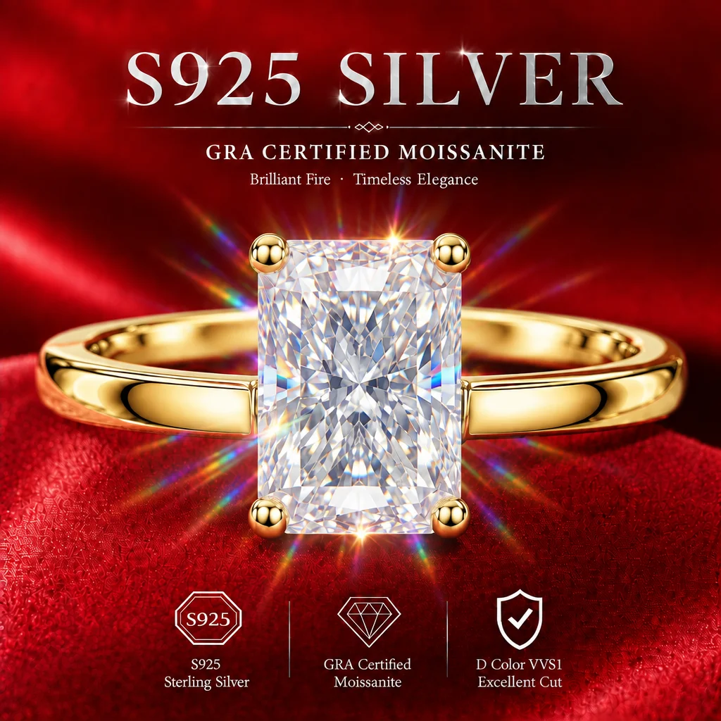18k Vergoldete Moissanit-Ringe mit GRA-Zertifikat, Funkelndes Marquise-Design, S925 Sterling Silber für Damenringe – Detail 4