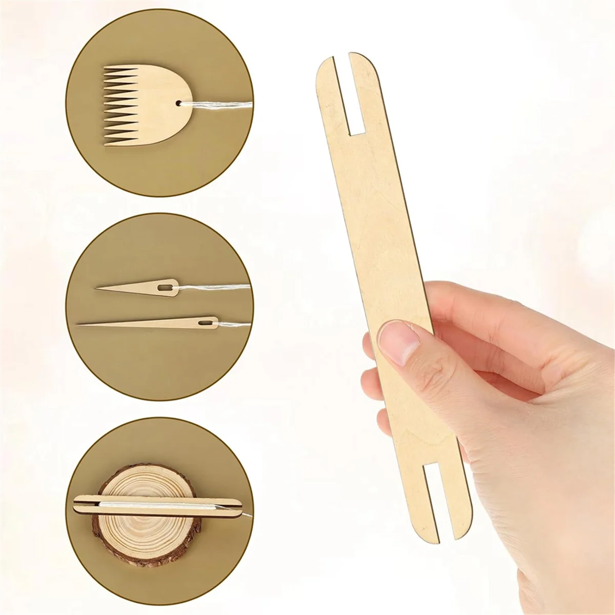 7Pack Wood Hand Loom Stick Set Include 5Pcs Wood Weaving Crochet Needle,1Pcs Wooden Shuttle,1Pcs Wood Weaving Comb