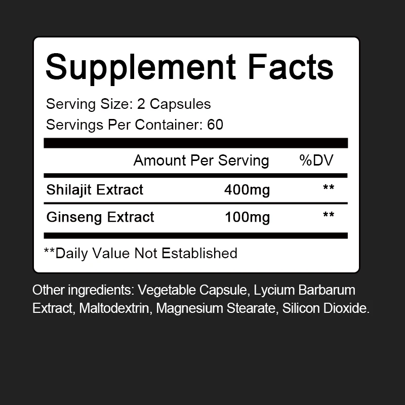 كبسولة شيلجيت أصلية 400 مل مع الجينسنغ وحمض البحري و85 + معادن تتبع للذاكرة ووظيفة الدماغ وصحة الجهاز المناعي