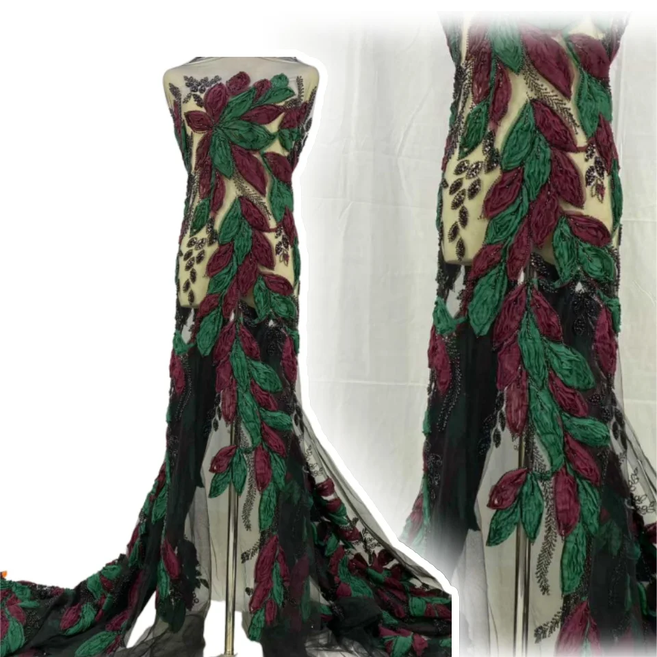 

2025 New 3D Flower Embroidery Lace African White Flower Fabric Lace Nigerian Sequins Tulle Lace for Wedding Party Dress AH1225