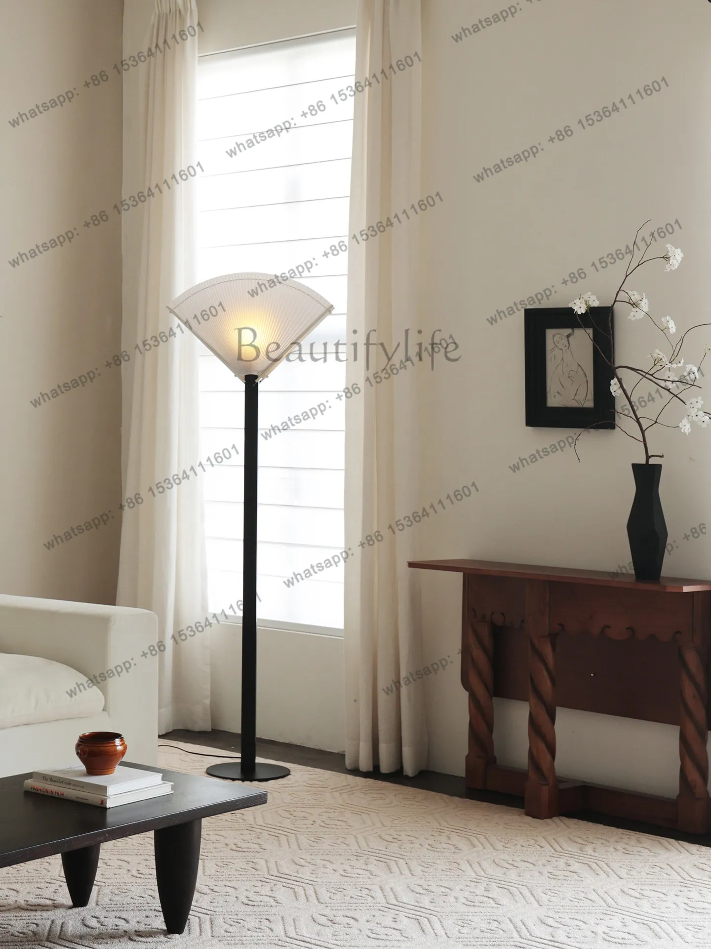 Oriental aesthetic fan lamp living room zen wind wabi sandy wind floor ornament