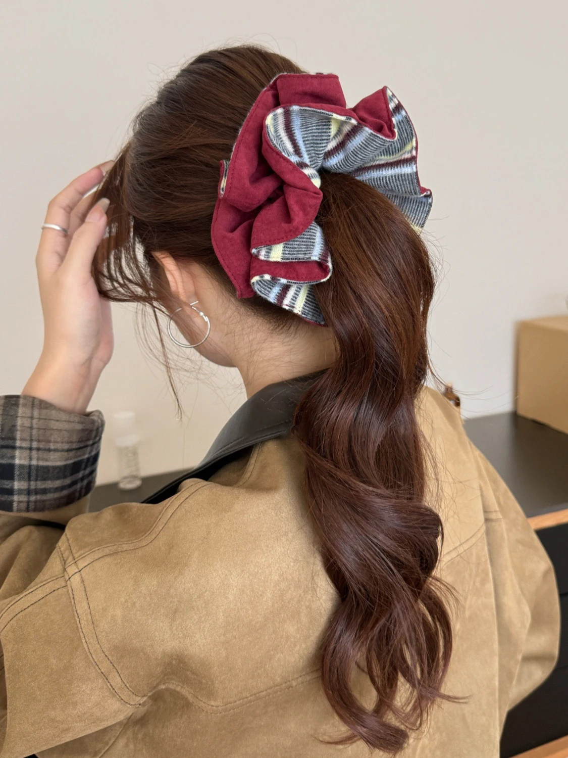 Осенне-зимняя двухслойная резинка для волос AB, двухцветная тканевая резинка для волос, универсальная повязка на голову в корейском стиле для пониний или булочек