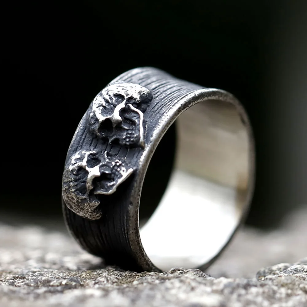 Herrenring aus 316L-Edelstahl, neue kreative Designs, doppelköpfiger Totenkopf-Ring für Männer, Gothic-Punk-Schmuck, kostenloser Versand