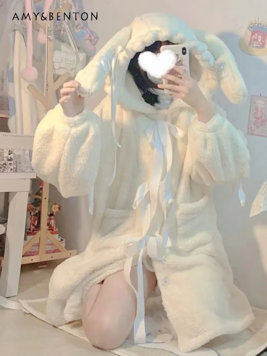 Lolita Style Winter Plush Coat Warm JSK Shawl Cute Rojita Style Woolen Coat Female Long Sleeve Sweet Long Outerwear