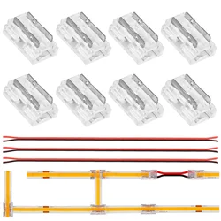 8pcs LED Connector Solderless 9 in 1 Transparent Connectors DIY L T X Shape 15cm Wire For 2pin 8mm 10mm COB LED Strip Lights