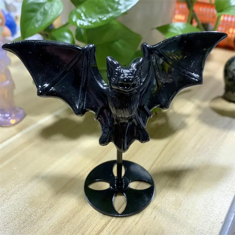 

Natural Black Obsidian Bat Carving Statue Realistic Feng Shui Healing Reiki Ornament Art Collectible Gift 1PCS