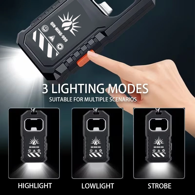 Lanterna LED COB Portátil com Chaveiro, Recarregável via USB, Luz de Trabalho Mini para Exterior com Abridor de Garrafa, Lanterna de Emergência