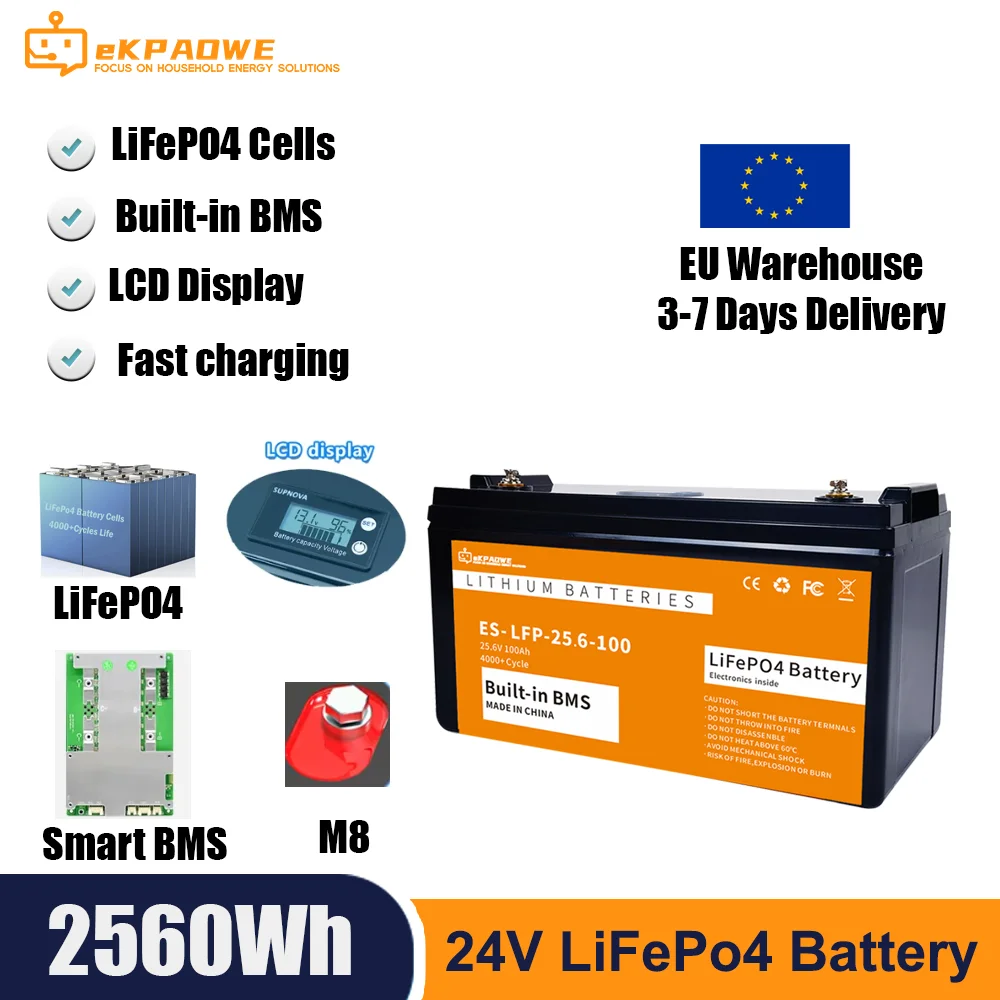 

100AH 150AH 200AH 300AH LiFePO4 Battery 12.8V 3KW BMS Lithium Battery 6000 Cycles Rechargeable Lithium Bateria Pack For RV