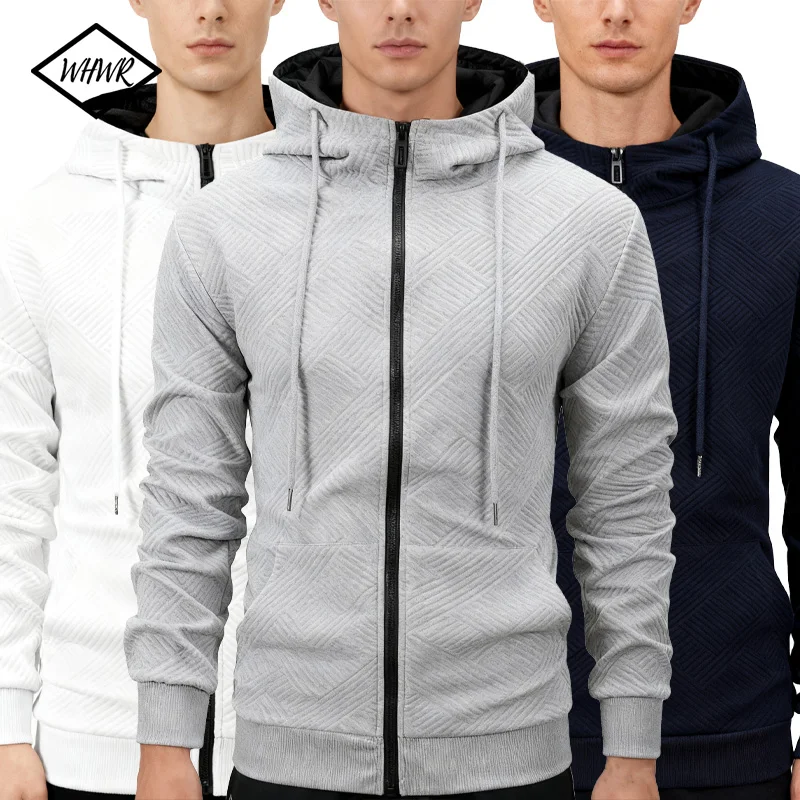 

2025 New Men Knit Jacqurad Sweatshirts Long Sleeve Jacket Hoodie Zipper Closure Jacket Hoodies Sweatshirt Slim Fit Male Clothing