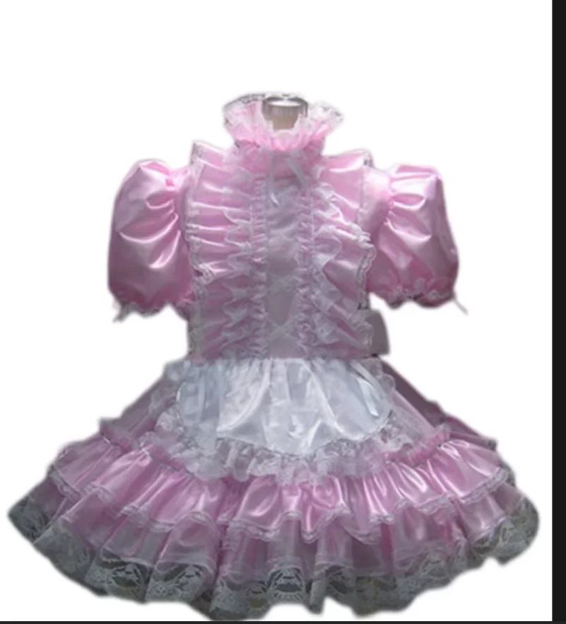

New Hot Selling Adult Sissy Pink Cute High Collar Lace French Maid Dress Custom