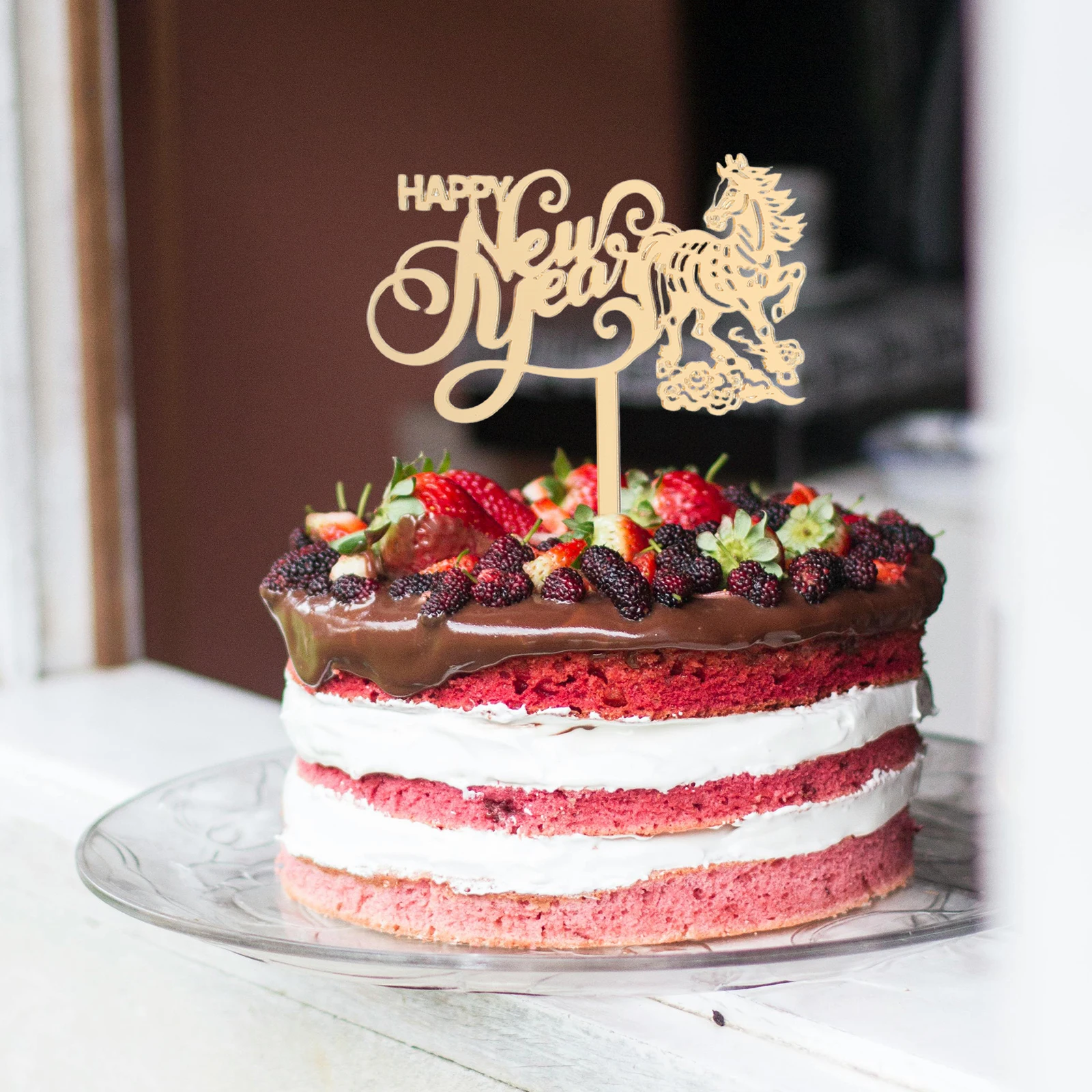 

15Pcs Horse Cake Topper 2026 Acrylic Chinese Spring Festival Cake Decoration for Birthday Party Western Theme Lunar New Year