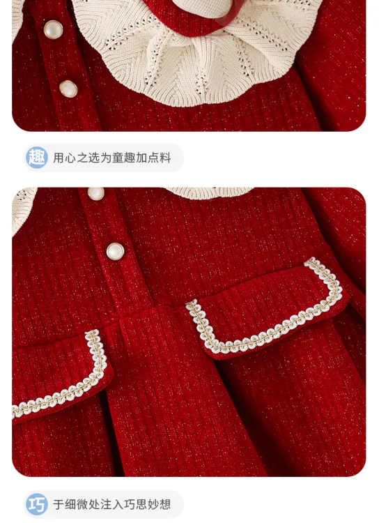 Autumn Spring Girls Princess Dress Doll Collar Long-sleeved Clothing 1-10 Years Old Loungewear