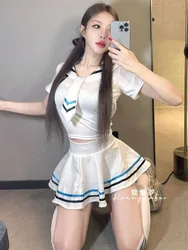 New Preppy Style Sexy JK Student Outfit Sailor Uniform Sailor Collar Short Sleeves Pleated Skirt Set Cute Outfits For Women UG0G