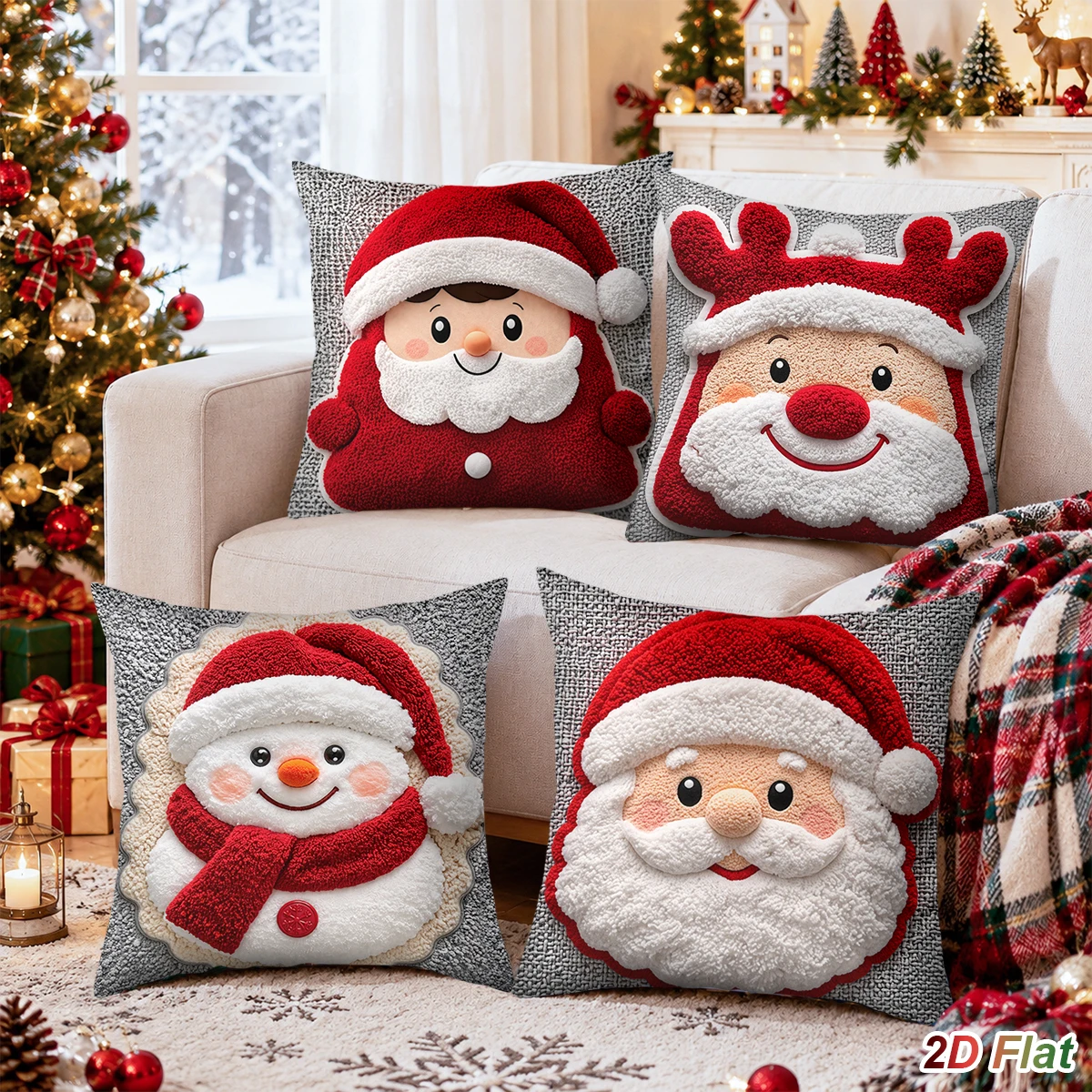 4pcs Merry Christmas Pillow Covers Santa Snowman Cushion Covers Christmas Decor for Home Sofa Bedroom New Year Party Supplies