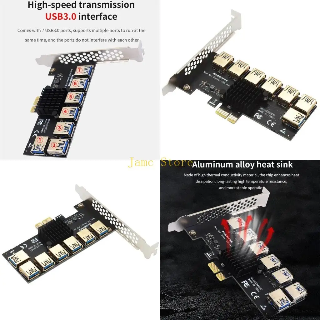

LX0B PCIE USB 1 to 7 Gold Slot PCI-E PCI for Express Riser Card 1x to 16x Multiplier Hub Adapter For Bitcoin Mining Miner
