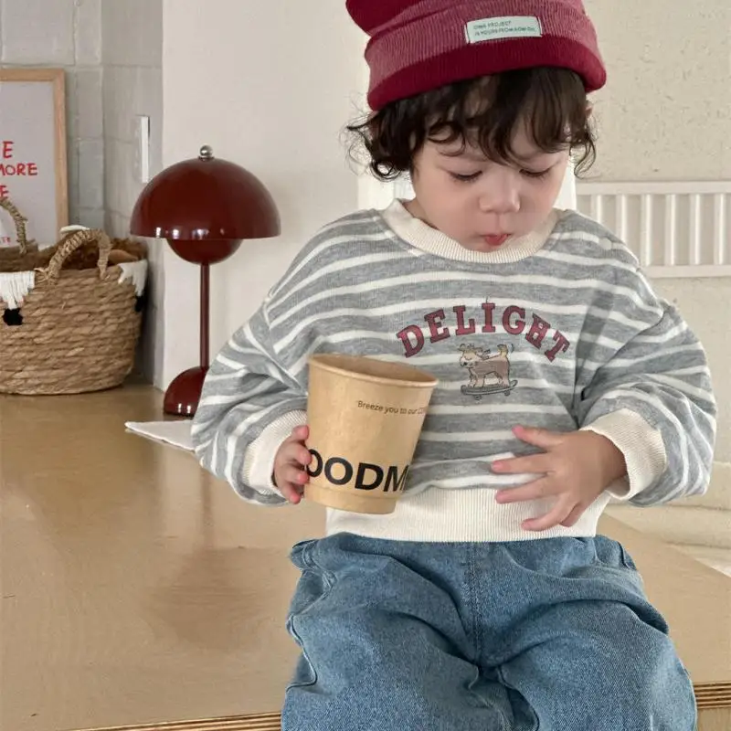 

2025 Autumn New Baby Striped Sweatshirt Long Sleeve Infant Girl Cotton Pullover Tops Boys Casual Sweatshirt Toddler Clothes