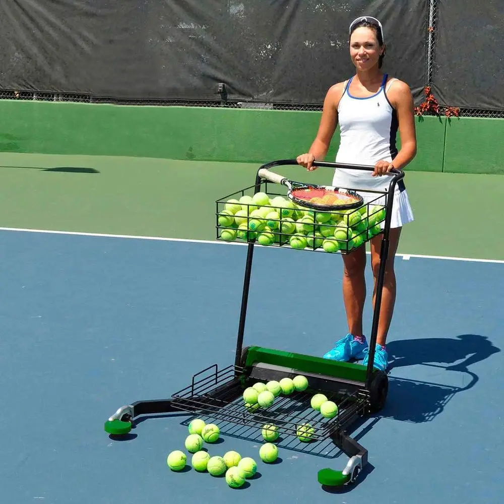 

Portable Tennis Ball Dispenser & Teaching Cart - Holds 300 Balls, Dual Baskets, Weatherproof Cover