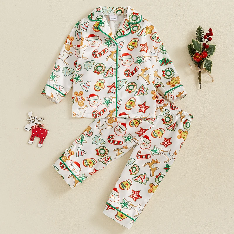 Kids Christmas Pajamas Set with Festive Print Long Sleeve Tops and Pants 2-Piece Lounge Suit Sleepwear for Toddlers