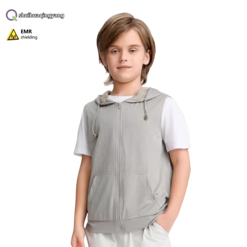 

Electromagnetic radiation protective silver fiber lining children hooded vest Phone, Computer EMF shielding sun-proof clothing