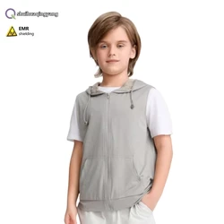 Electromagnetic radiation protective silver fiber lining children hooded vest Phone, Computer EMF shielding sun-proof clothing