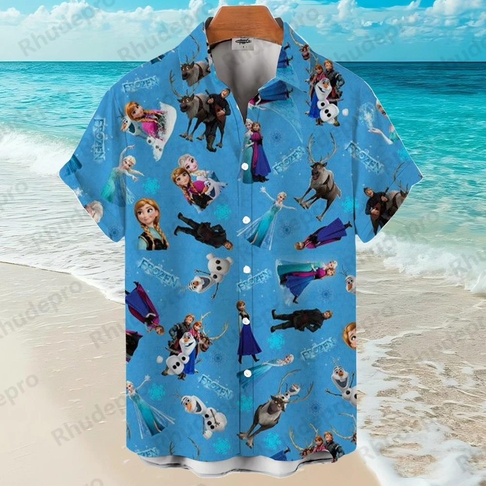 

Мужская и женская гавайская рубашка с принтом принцессы Диснея и Эльзы, рубашка с короткими рукавами, свободная рубашка большого размера, Camisas Para Hombres
