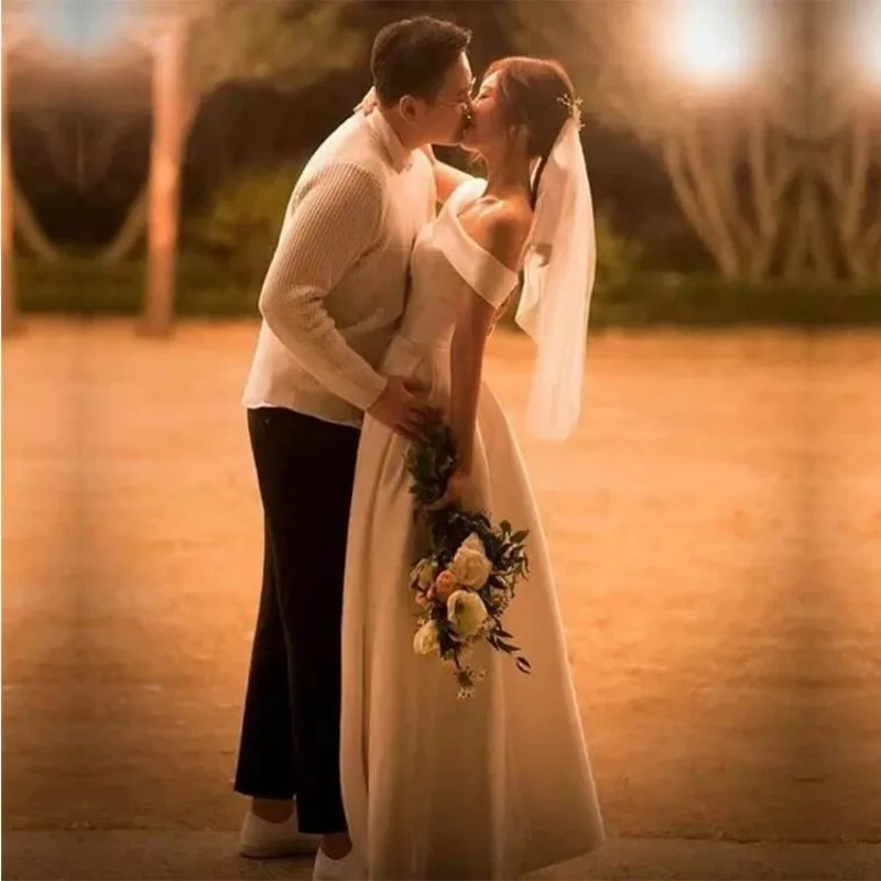 GIYSILE Customized White Wedding Satin 2025 New Fashion One-shoulder Slim Female A-line Short Sleeves Formal Dress Women Elegant