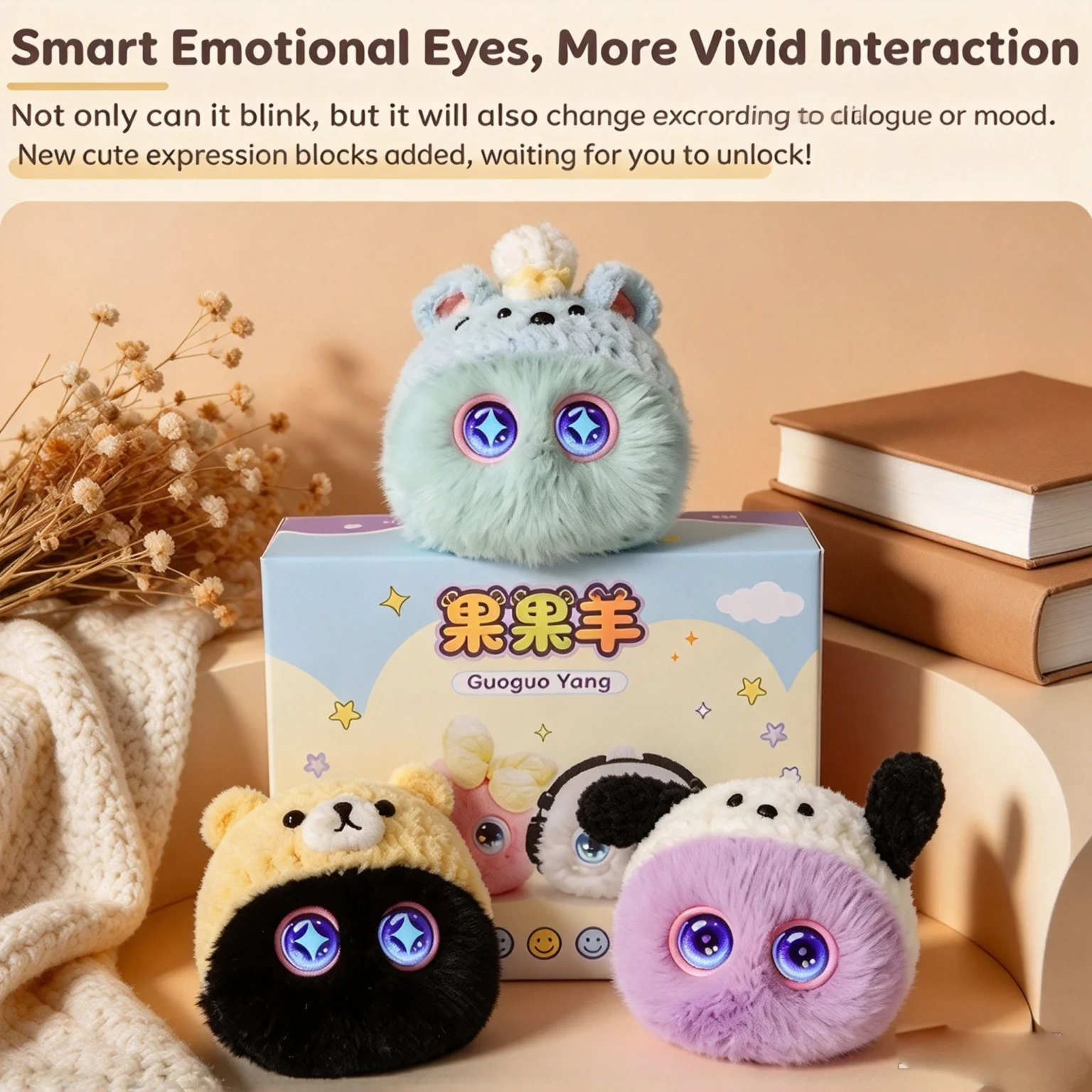 Third Gen 4G & WiFi AI Plush Elf Toy, Interactive Talking Smart Doll with Changeable Eyes, Guoguo Yang, Cute Dress-up Character